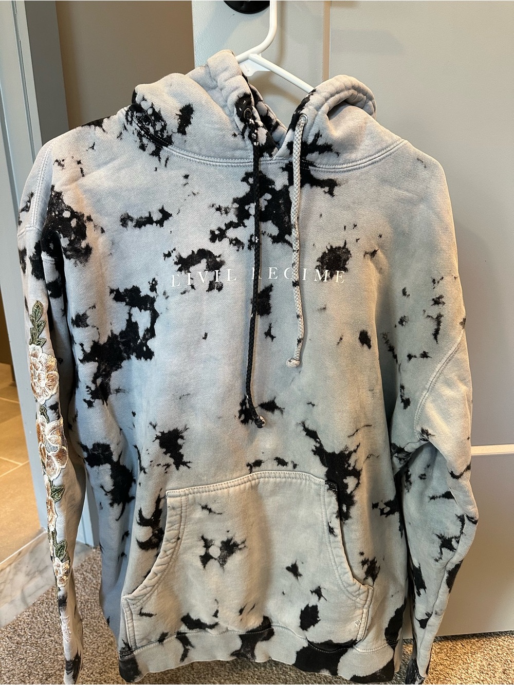 Light Blue Tie-dye Civil Regime Hoodie with Rose Embroidery